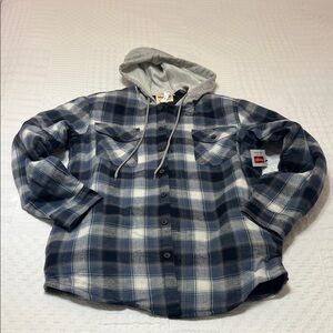 Wrangler Blue and White Plaid Hooded Shirt